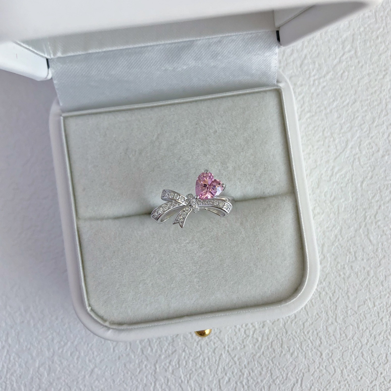 5g Weight Zircon Inlay Material Rings Classification 6, 7, 9 Ring Size 1 Piece Quantity Holiday, Daily Occasion 925 Sterling Silver Material Heart Shape, Bow Knot Pattern Women's Gender Plating, Inlay Design Sweet, Shiny Style 925 Sterling Silver Zircon Heart Shape Bow Knot Rings 22