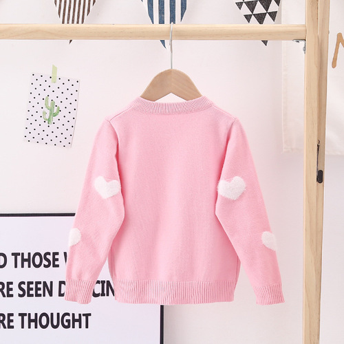Factory Wholesale Girls' Wool Knit Cardigan 24 Spring New Baby Mink Heart Embroidered Core Yarn Sweater