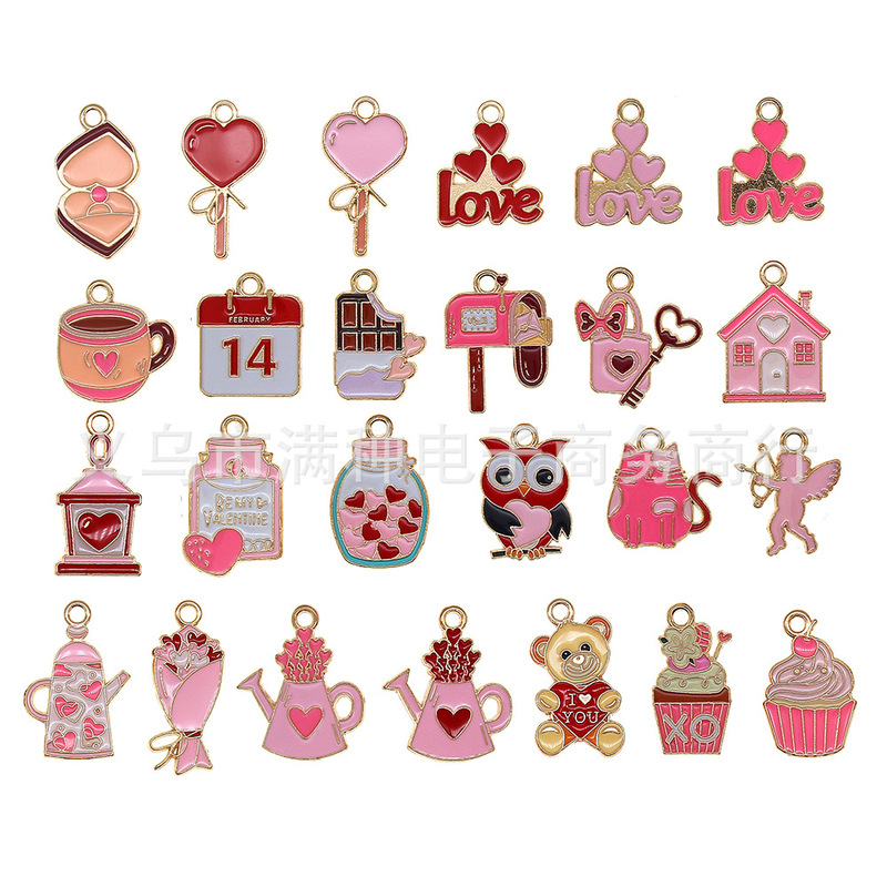 バレンタインデーピンクラブハートジュエリーアクセサリー diy ブレスレットキーホルダーネックレスペンダント合金オイルドリップペンダント|undefined