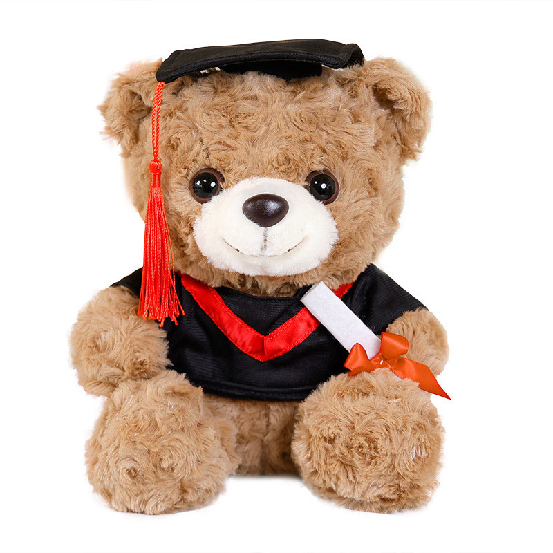 Sombrero de soltero, oso, peluche, muñeca, oso de peluche, oso de peluche, oso de doctorado, examen de ingreso a la universidad, regalo de graduación conmemorativo, logotipo impreso