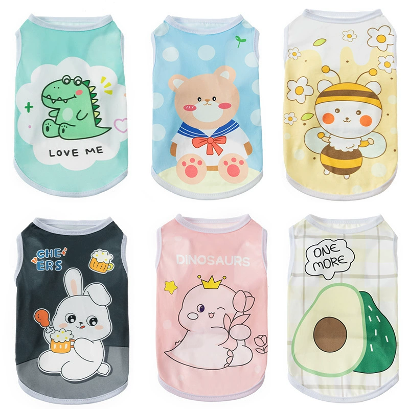 Домашние собаки осенние летние жилеты щенки кошачьи одежды домашние животные костюмы милые мультяшные принты жилет тонкая дышащая