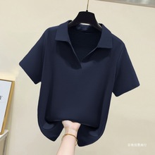 品牌折扣POLO领上衣女夏休闲棉胖妹妹百搭宽松小个子短袖T恤衫