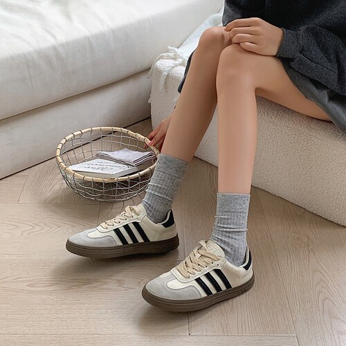 Red Book Style Japanese Socks Cute Mid-Calf Student Socks Iridescent Thin Striped Solid Color Female Simple Versatile