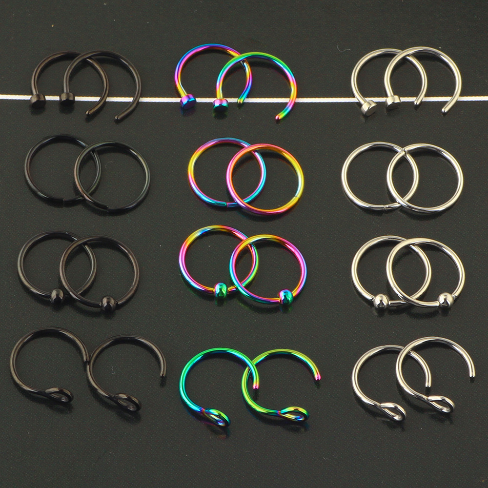 Stainless Steel Nose Ring Lip Ring Earring Set - Geometric Style Body Piercing Jewelry detail image 9