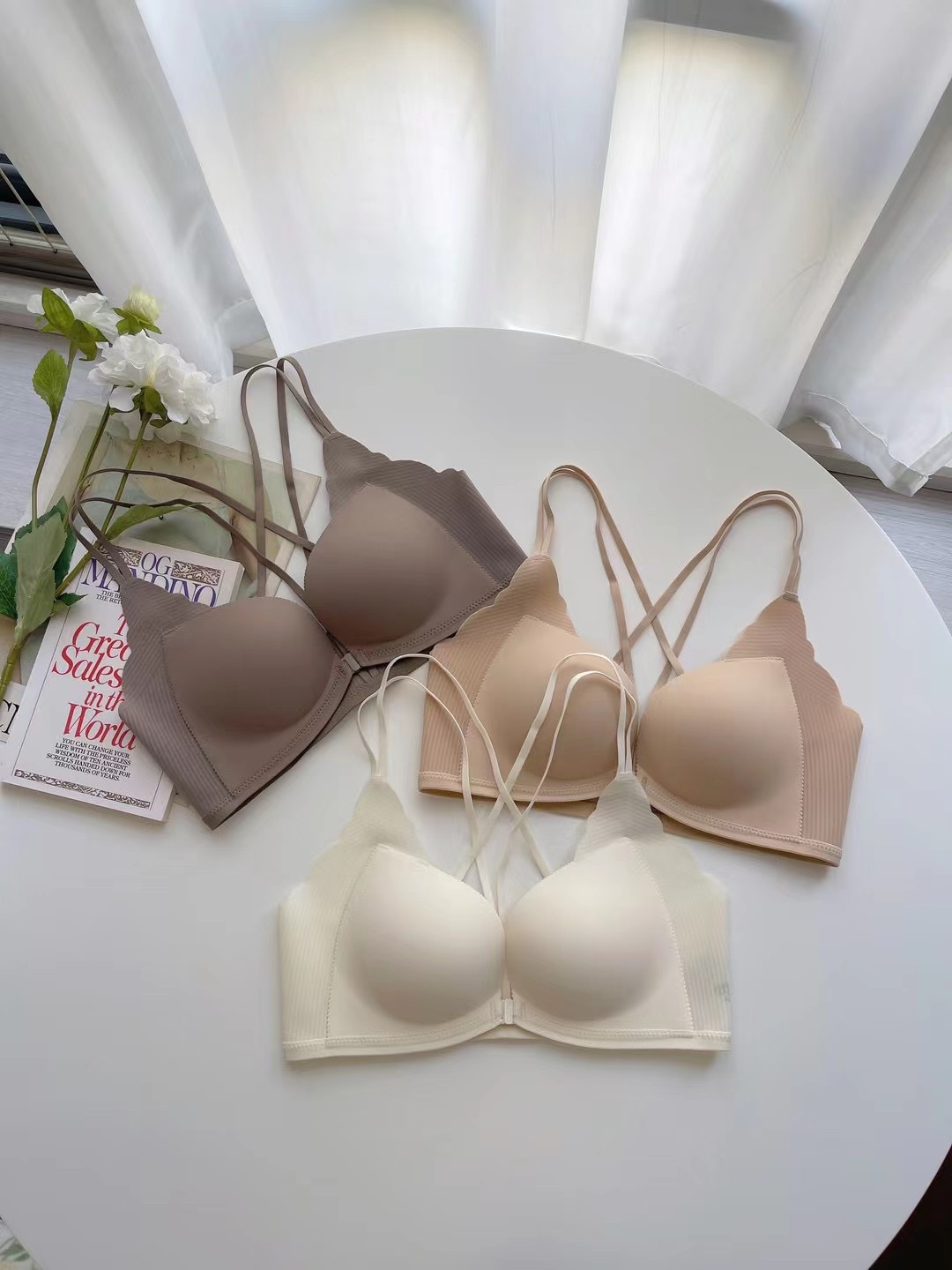 169 Sin imán, sin almohadilla para el pecho, hebilla frontal integrada, sin anillo de acero, pecho pequeño, recogido, ropa interior grande, sujetador de espalda sexy, mujer
