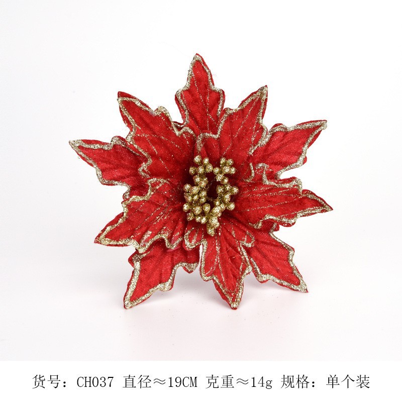 Flor navideña de doble capa con borde dorado simulado, accesorios para corona de árbol de Navidad, decoración navideña para bodas, colgante decorativo floral