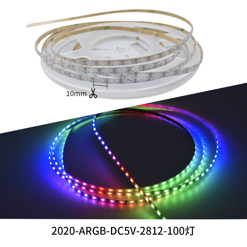 Tira de LED RGB de 5 mm con IC integrado de 5 V, control de un solo punto programable, luz ambiental fluida, tira de luz 2020/0807.