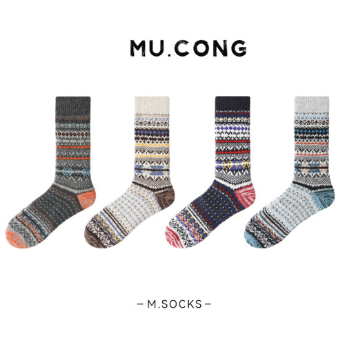 Amazon Cross-border Trade Men Mid-calf Socks Ethnic Style Thick Warm Rabbit Wool Socks Wish AliExpress