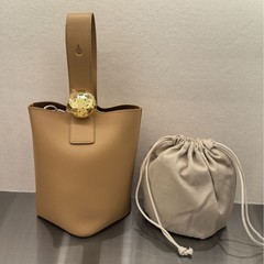 罗家发财桶进口牛皮pebble Bucket水桶包花纹金扣内胆手提斜挎包