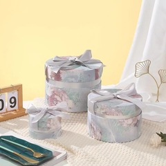油絵風丸型結婚式の引き出物箱、ギフトボックス、リボン付き包装箱、小紅書で人気の結婚式必需品