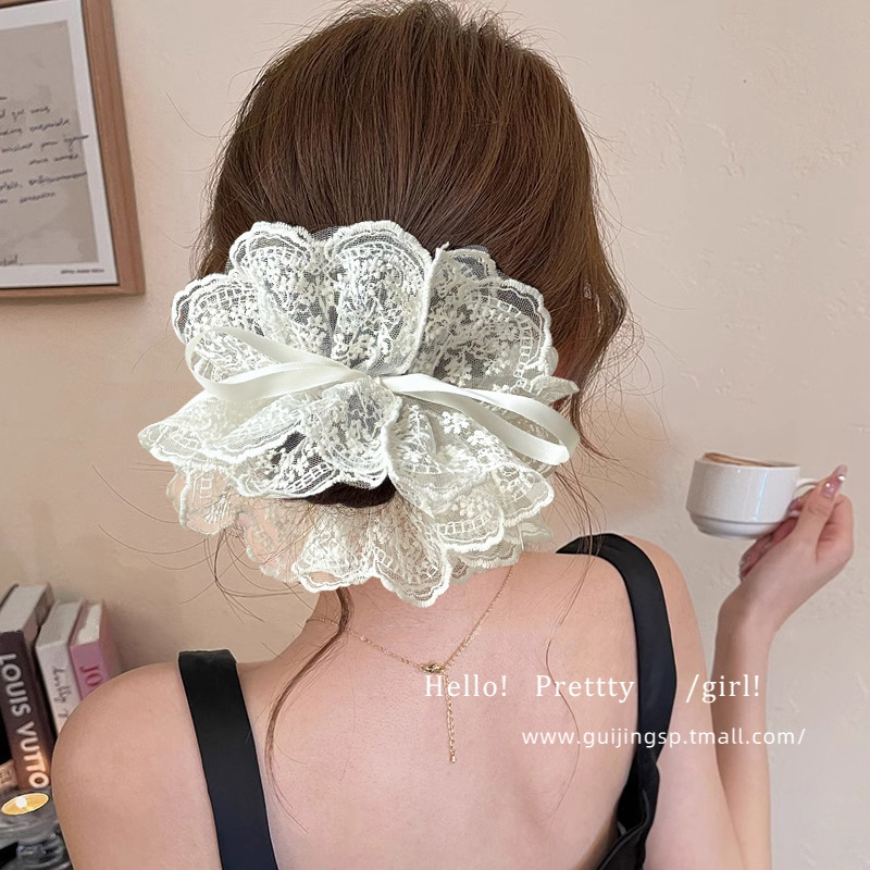 Coreano de encaje a cuadrícula anillo de cabello de intestino para mujeres 2026 nuevo estilo de cabello in-viento de gran tamaño bolas de cabello flor de tocado