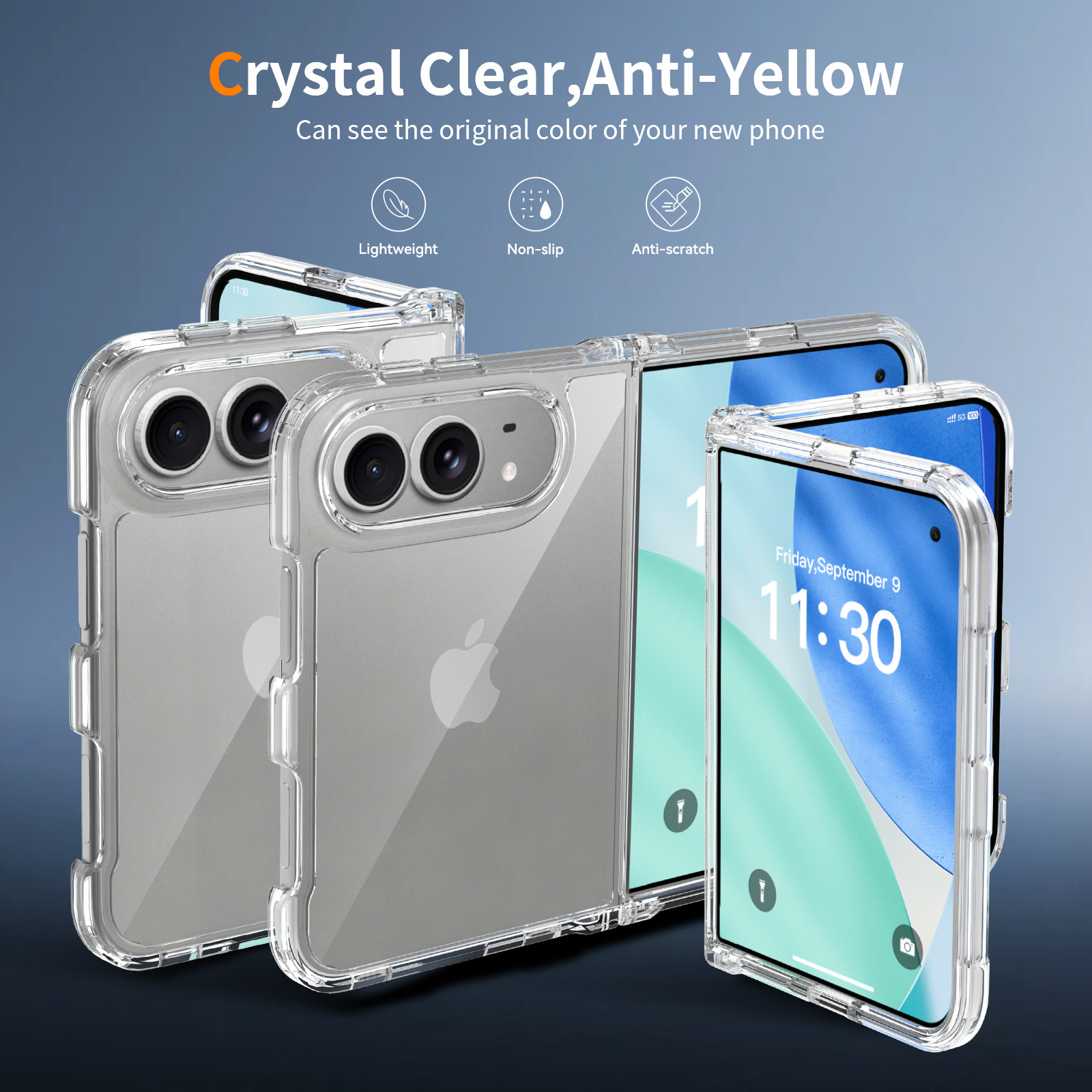 Funda Plegable Dos en Uno iPhone 18 Duo de Acrílico Transparente con Absorción Magnética y Anti-caídas