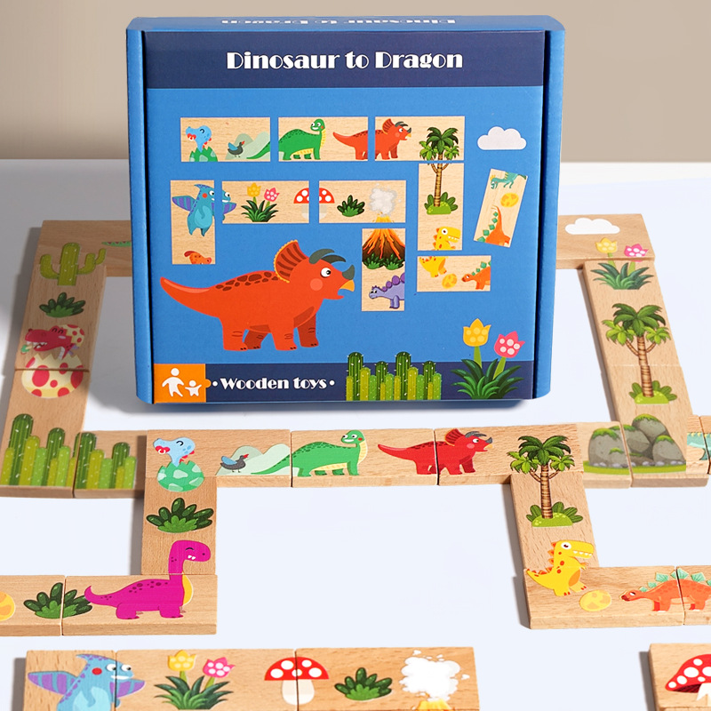 Children's Block Matching Puzzle Dinosaur Solitaire Game Parent-Child Matching Cognitive Wooden Early Education Educational Enlightenment Toy