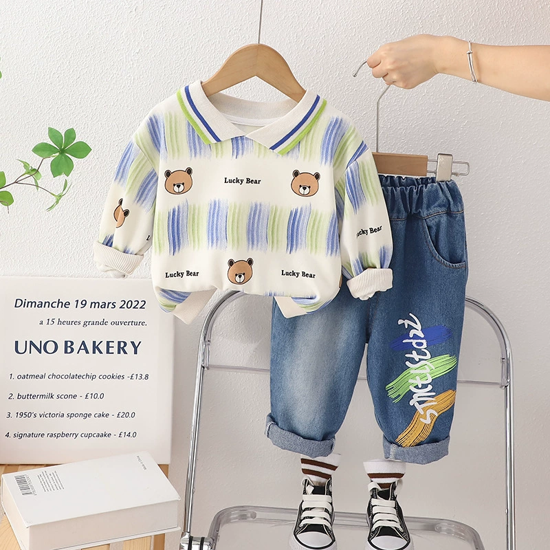 Children's autumn fashionable sweatshirt, set for boys, 2023 collection, round collar