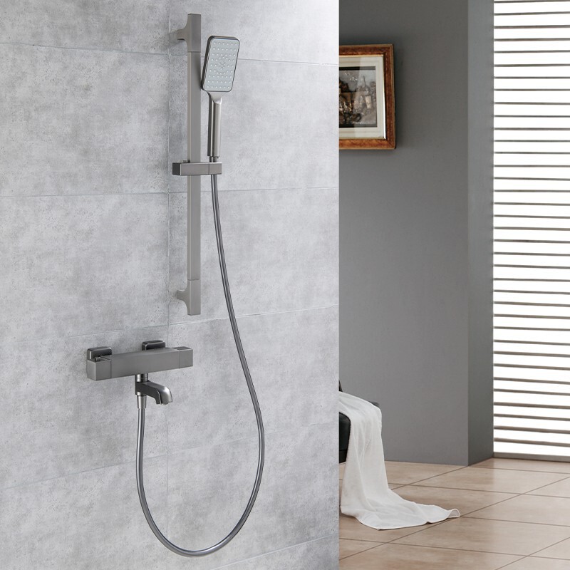 Gun Gray Bathtub Faucet All-Copper Constant Temperature Minimalist Bathroom Rain Shower Booster Nozzle Shower Head Set Gun Gray Bathtub Faucet All-Copper Constant Temperature Minimalist Bathroom Rain Shower Booster Nozzle Shower Head Set