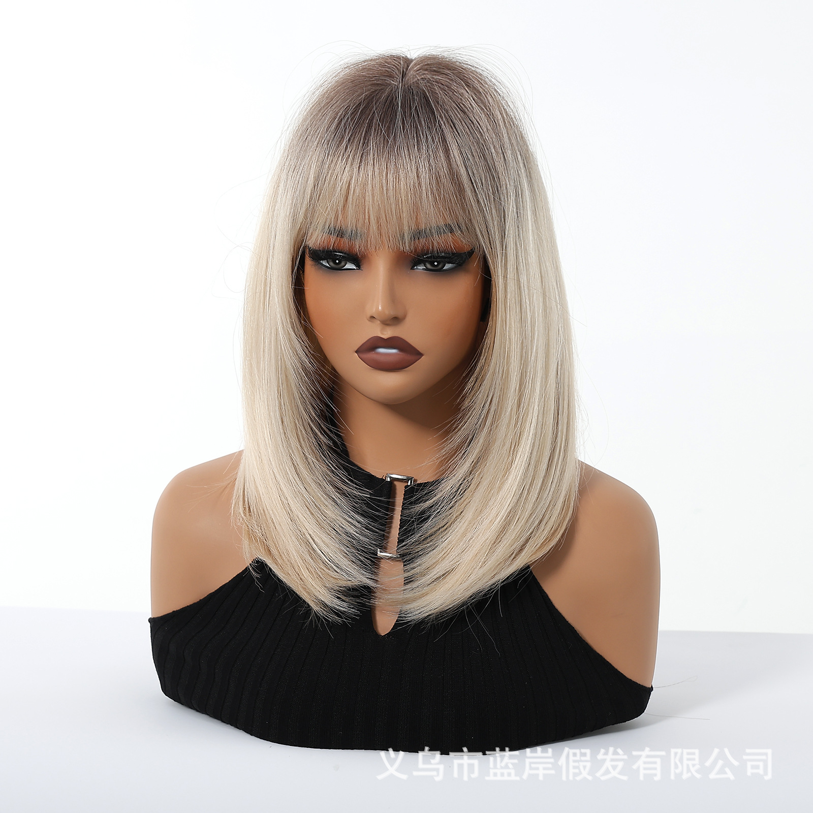 Comercio electrónico transfronterizo venta caliente de verano, peluca refrescante, cubierta de cabeza completa para mujer, pelo hasta los hombros, cubierta de cabeza completa de bobo de estilo europeo y americano