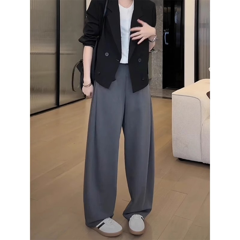 黑色阔腿休闲裤女秋新款大码梨形身材小个子宽松显瘦直筒镰刀裤|undefined