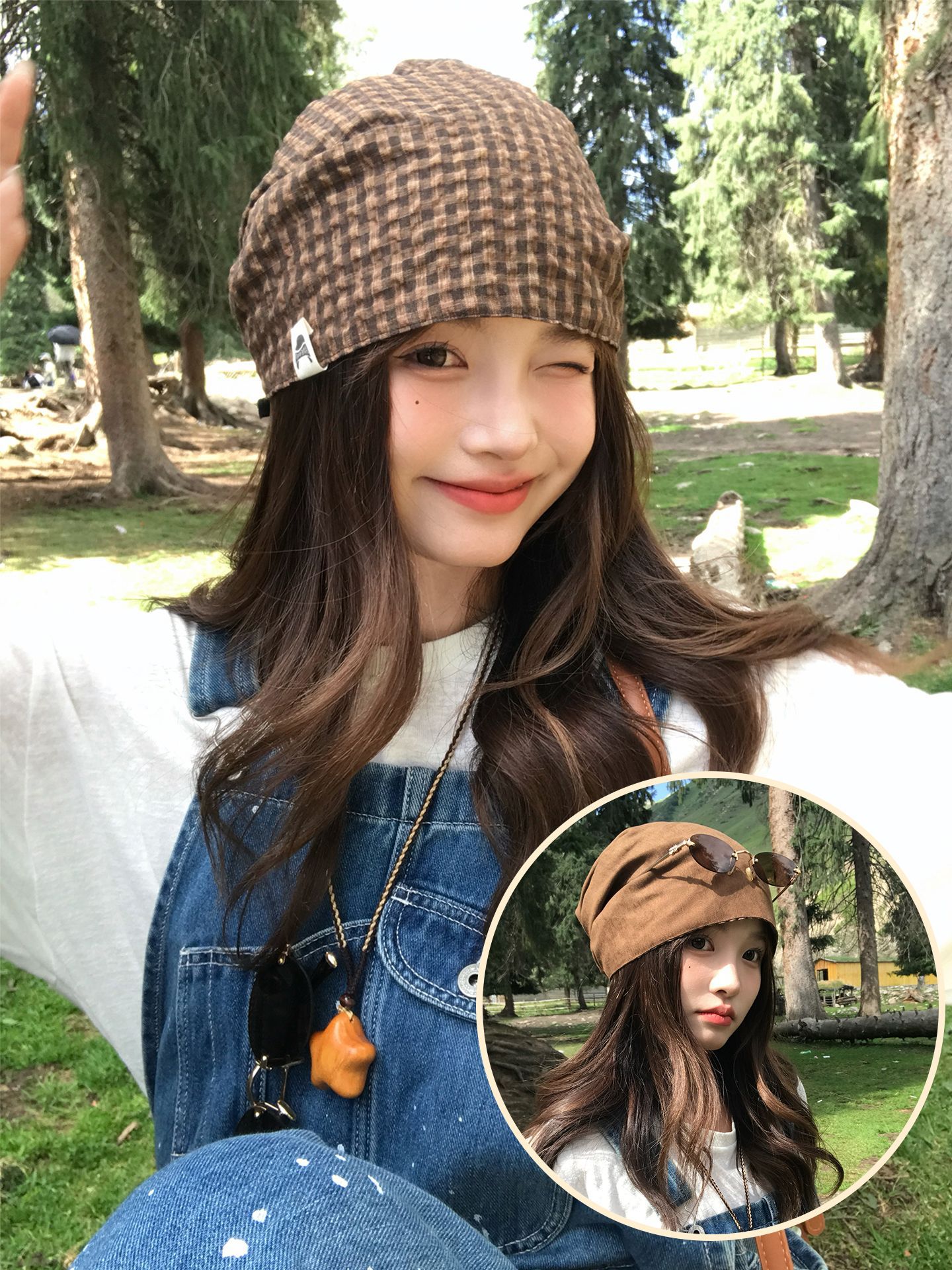 Vintage-Karomütze für Damen, dünn, für den Sommer, für großen Kopfumfang, elegant, vielseitig und lässig._voghion.com