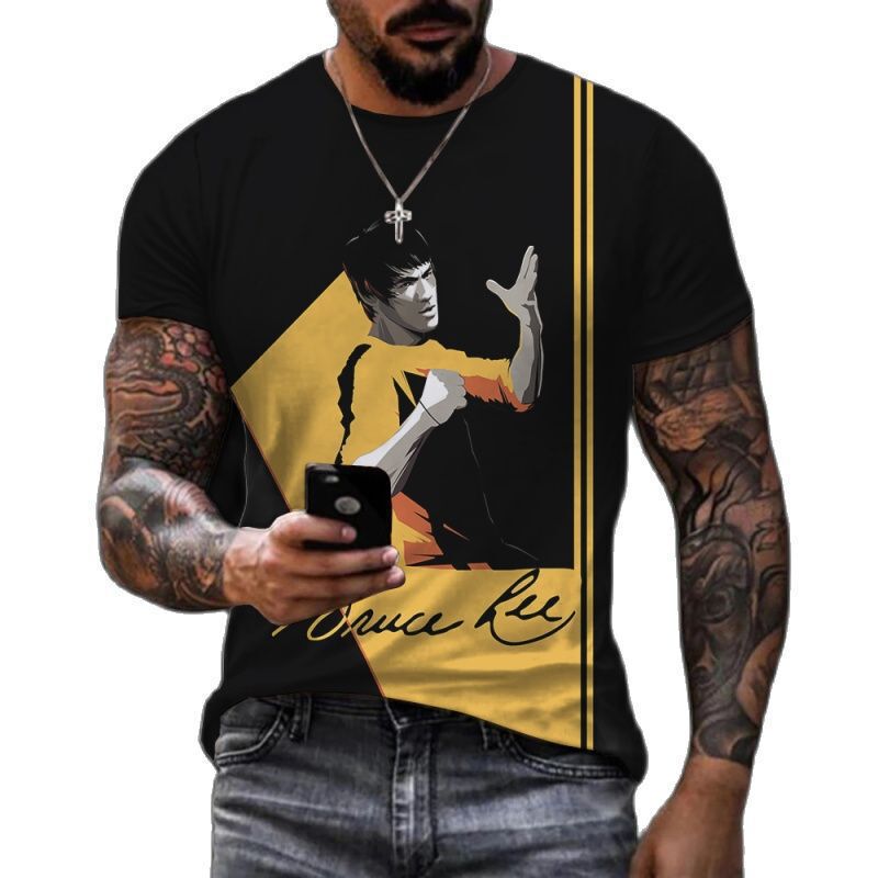 Cross-Border Export Hot Selling Summer Short-Sleeved T-Shirt Men's Bruce Lee 3D Printed Loose Casual Street Hip-Hop Top
