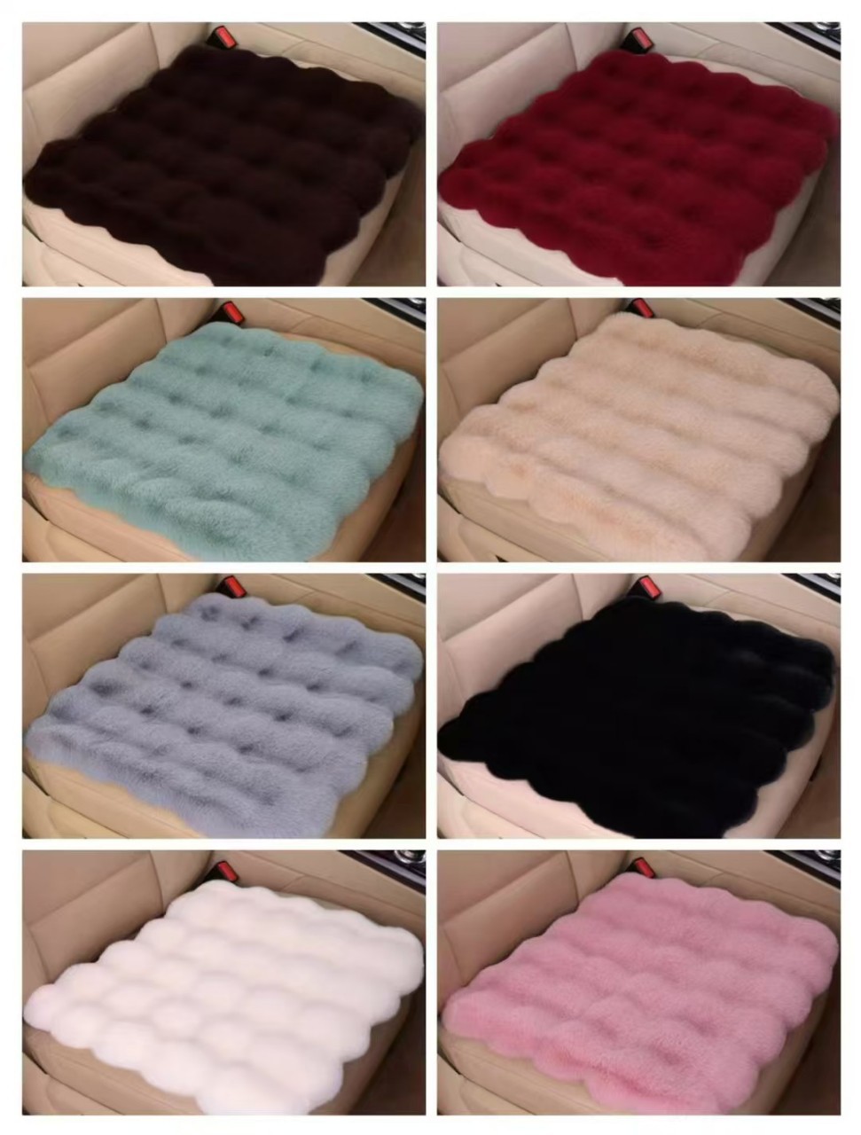 New Plush Car Seat Cushion Winter Imitation Rabbit Fur Warm Five-Seat Universal Seat Cushion Single Piece Without Backrest Three-Piece Set