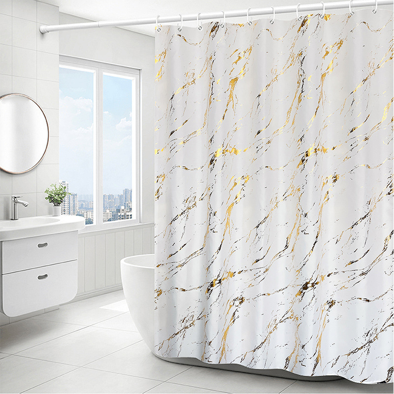 Rusia venta caliente de lujo ligero de alto nivel estampado de oro y plata estampado cortina de baño impermeable cortina de partición de baño cortina de baño sin perforación cortina de baño