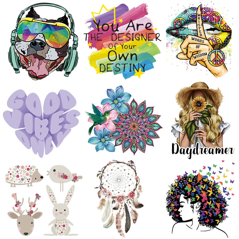 可爱卡通烫画图案 胶印印花工厂logo贴衣服耐水洗亚马逊烫印贴画