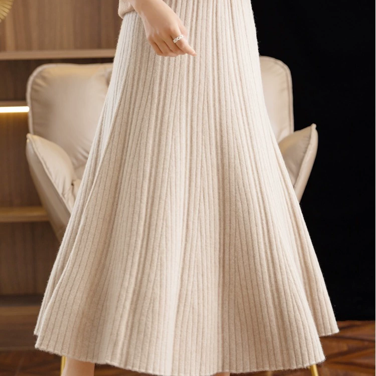 100 шерстяная юбка женская трикотажная плиссированная юбка-зонтик с высокой талией и разрезом Сексуальная стройнящая осень и зима маленькая