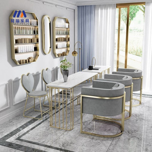 Scandinavian Sofa Chair Single Double Gold Nail Tables Wrought Iron Double-Layer Marble Manicure Tables and Chairs Set New Online Red