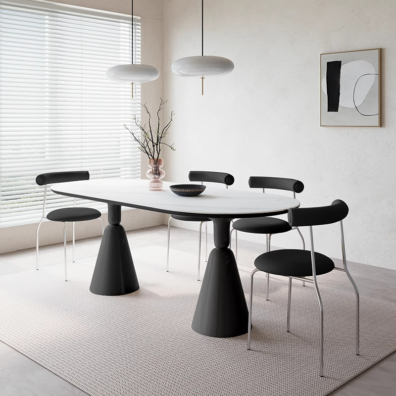 Tabla de comedor de casa pequeña, tabla de comedor de estilo crema, tabla de comedor negra, tabla de comedor rectangular, tabla de roca