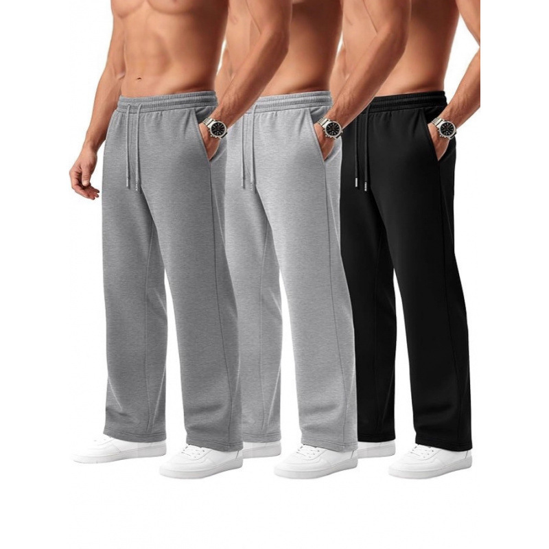 AliExpress best-selling men's athletic pants, drawstring elastic waist, solid color, plus size, loose fit, jogging pants, set of three AliExpress best-selling men's athletic pants, drawstring elastic waist, solid color, plus size, loose fit, jogging pants, set of three