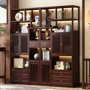 New Chinese Style Multi-Treasure Cabinet Tea Cabinet Ornaments Modern Simple Tea Display Cabinet Ancient Shelf Living Room Tea Room Storage Rack