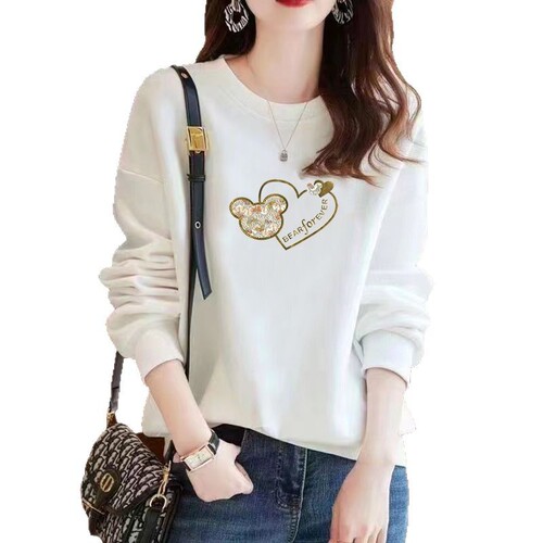 Round neck spring and autumn large size women's loose base shirt versatile new stylish medium length long sleeve top trendy