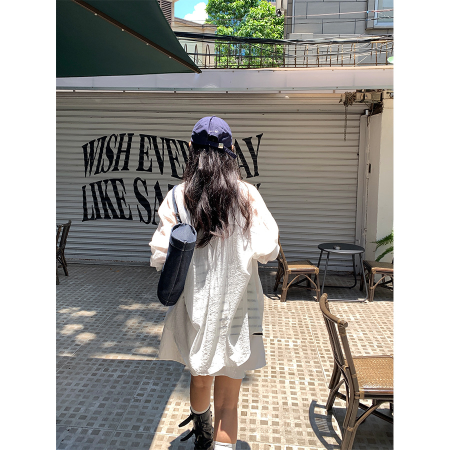 広州黄正韓国スタイル白長袖日焼け止めシャツ女性の夏薄いルーズレイジースタイルトップ 520384