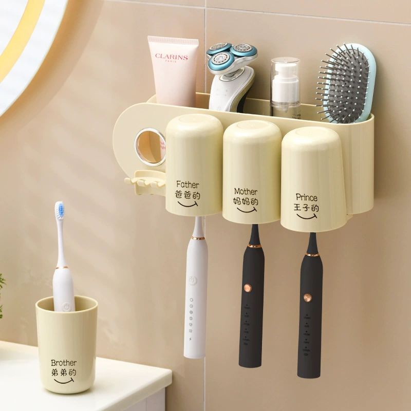 Wall -mounted toothbrush stand, toilet toothpaste toothpaste, mouthwash, rinse, cup, punch -free category label toothbrush rack