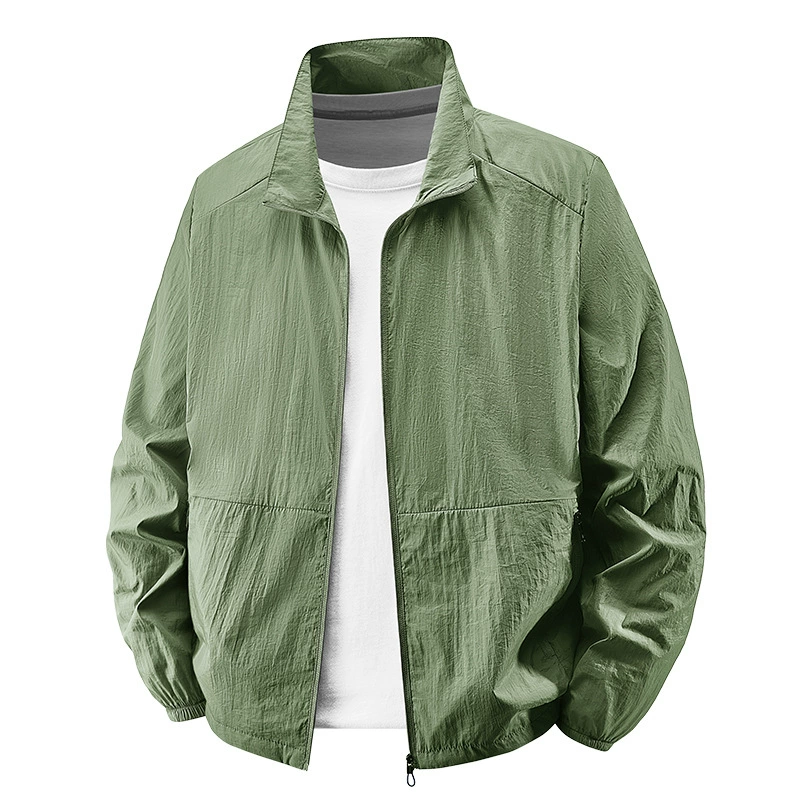 Мужская летняя солнцезащитная одежда, ультратонкая куртка, повседневная дышащая солнцезащитная одежда большого размера с воротником-стойкой UPF50 + кожаная одежда для мужчин