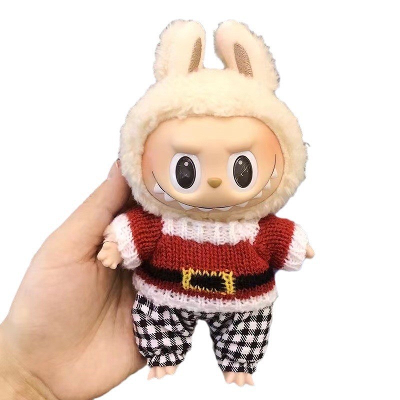 15cm ciego caja pull paño suéter pantalones macaron labubu colgante muñeca suéter Año Nuevo suéter lindo