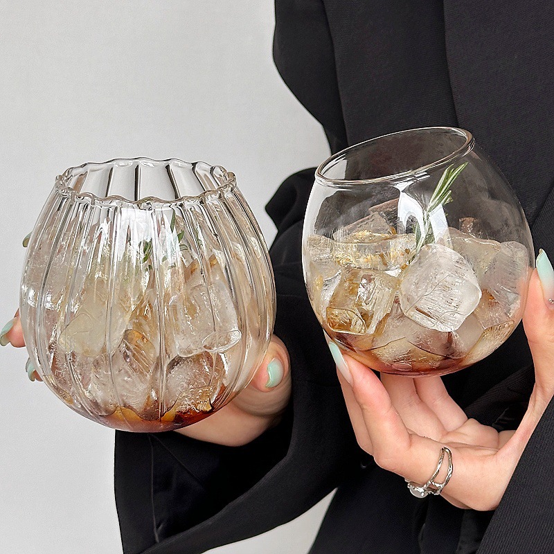 taza vertical esférica de alto borosilicano redonda de huevo casero taza de agua taza de café de vidrio taza de bebida de jugo de leche