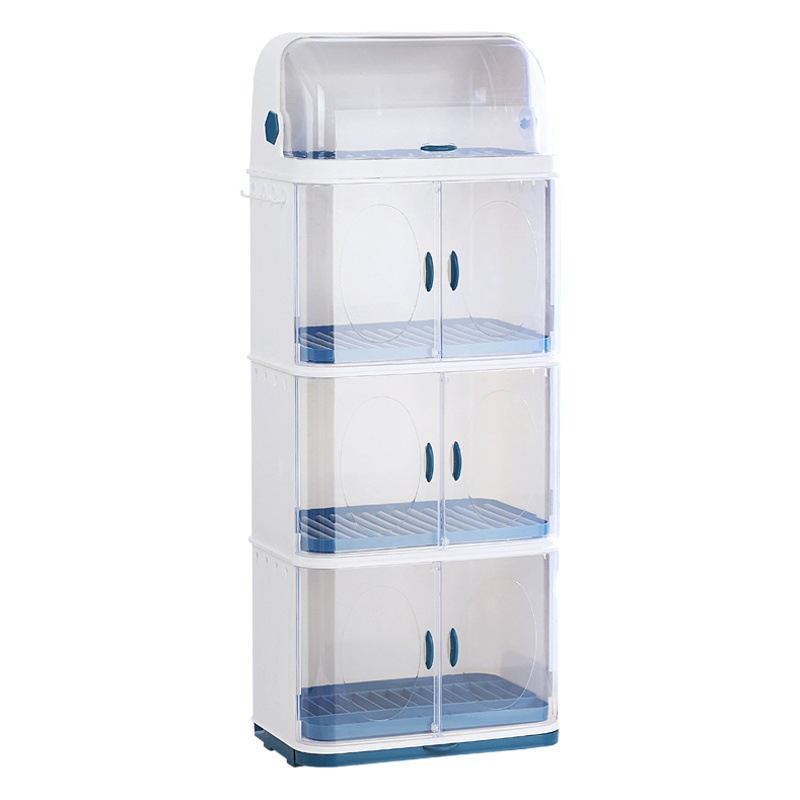 Cocina de plástico de doble capa armario de drenaje vajilla del hogar con tapa a prueba de polvo plato de almacenamiento de drenaje estante del Tazón