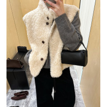 真毛全羊毛马甲女韩系羊羔毛麂皮绒皮毛一体立领宽松无袖皮草外套