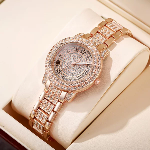 Electronic Watch Women's Niche Diamond Quartz Watch Student Rose Gold Roman Pattern Full Diamond Women's Watch Wholesale
