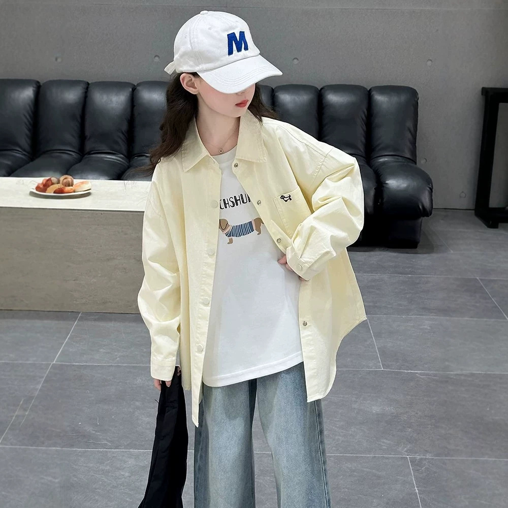女童衬衫春秋款2026新款女孩大童韩系上衣儿童秋装超好看衬衣外套