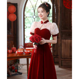 敬酒服2023新款订婚礼服女夏季新娘结婚当天穿便装法式红色连衣裙