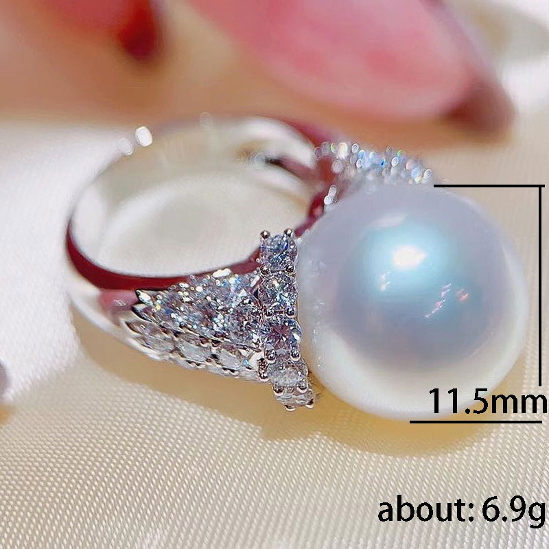 2025 New Baroque Retro Imitation Pearl Ring Women's Luxury Engagement Index Finger Ring Large Pearl Jewelry Fashion