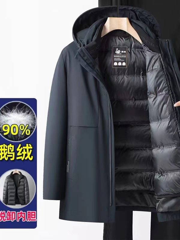 Chaqueta de plumón de ganso 90% con forro extraíble para hombre, chaqueta de invierno cálida para hombre de negocios, chaqueta para hombres de mediana edad, chaqueta para papá, a prueba de frío