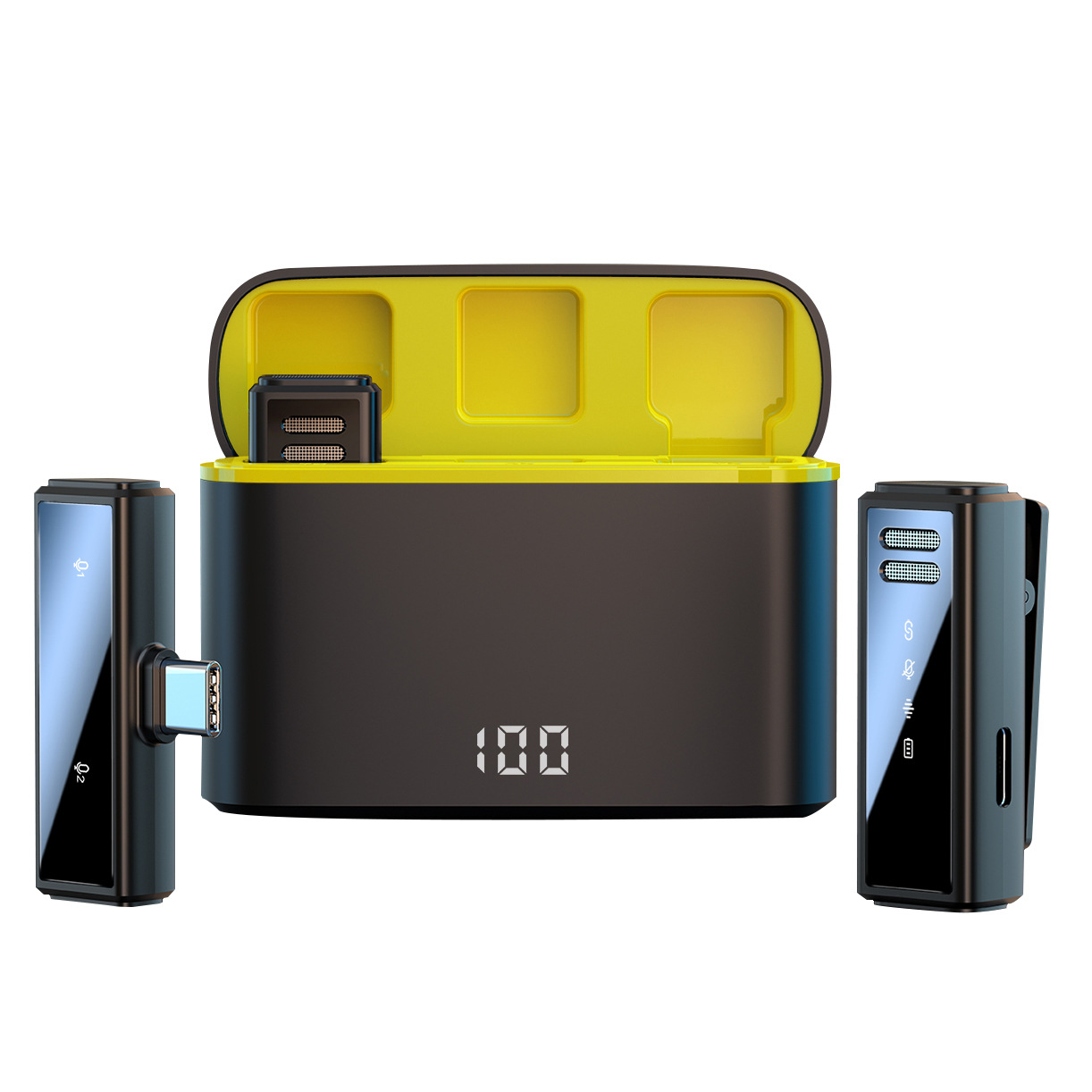 Nuevo micrófono de clip de cuello inalámbrico de reducción de ruido de modelo privado J88 uno para dos con pantalla digital de carga de almacén de teléfono móvil micrófono en vivo