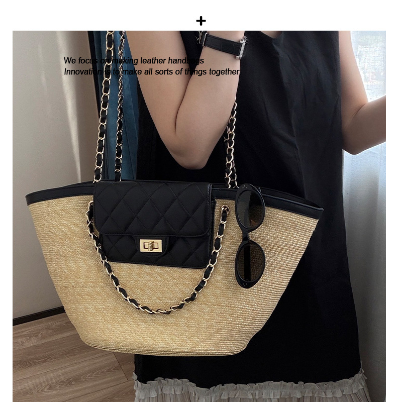 Bolsa de ombro em rattan trançado com acabamento em couro_voghion.com