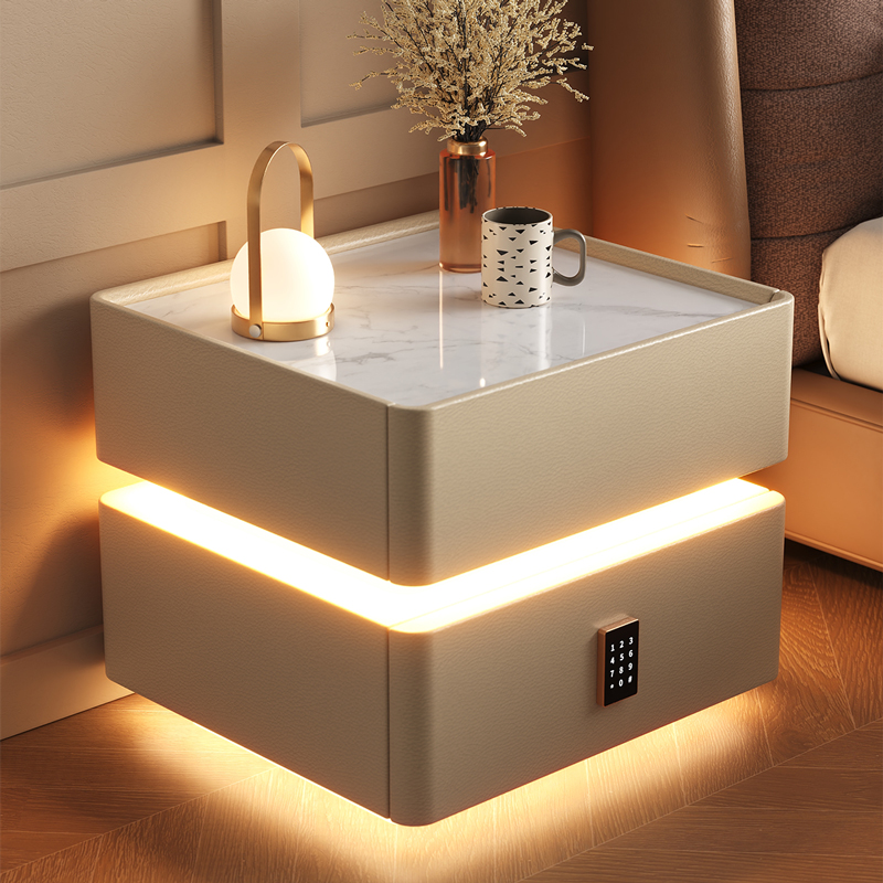 Smart Bedside Table Simple Modern Solid Wood with Light 2025 New Bedroom Small Cabinet with Lock Light Luxury Sense