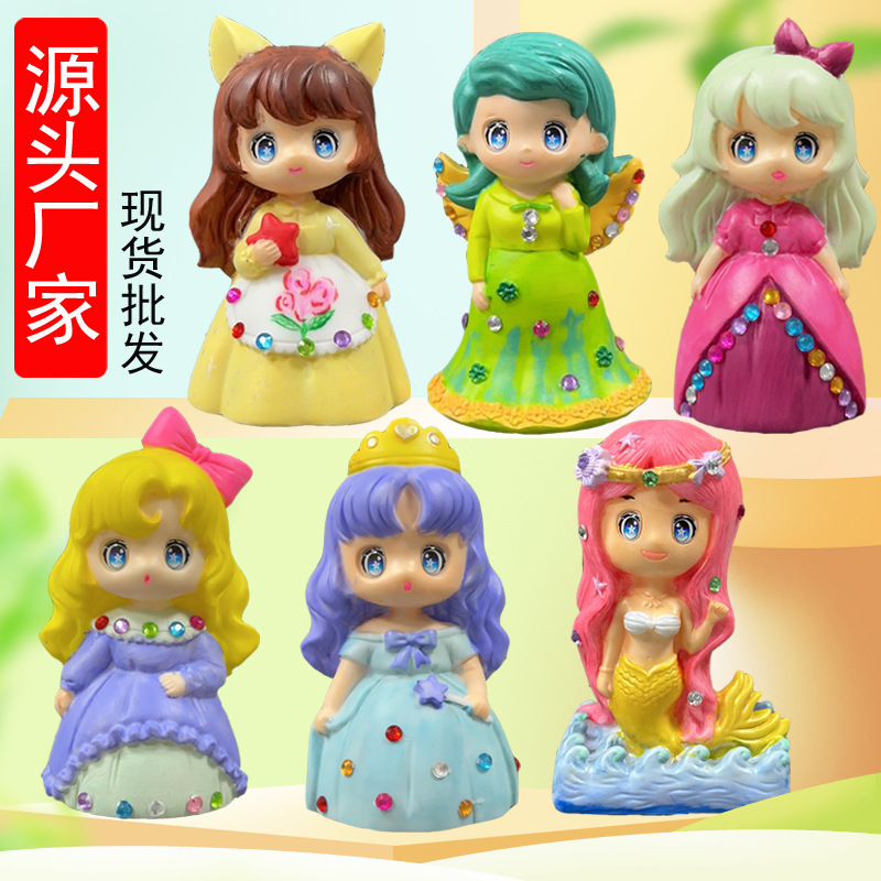 Handmade DIY Painted Plaster Doll White Embryo Small Size Graffiti Painting Coloring Money Box Female Rubber Stalls Toy 