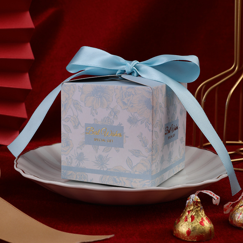 Caja de regalo de caramelo de boda creativa Europea Mori dorado plegable caja cuadrada estilo de tinta tema boda caja de caramelo