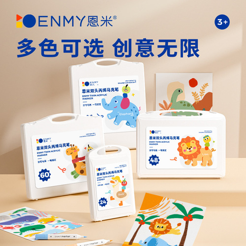 Enmi Double-Head Acrylic Markers for Kids Non-bleeding Acrylic Pens Waterproof Drawing DIY Watercolor Pens 48 Colors